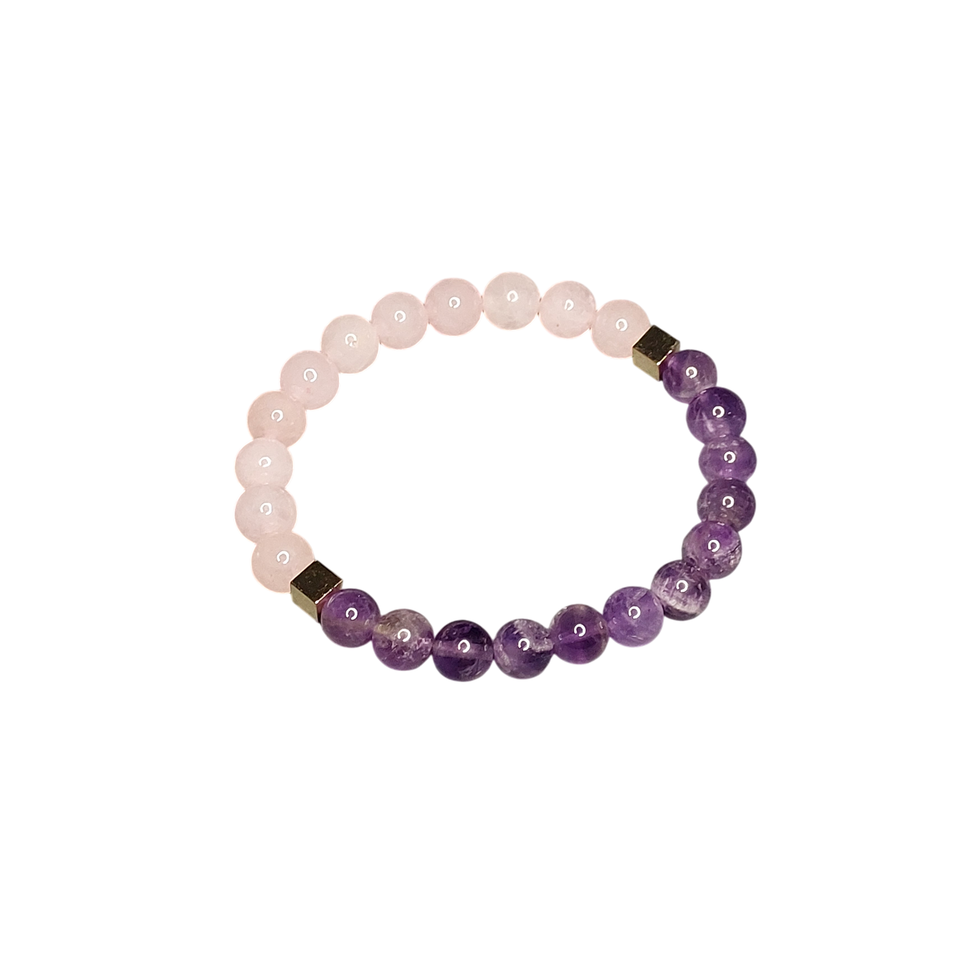 Браслет з рожевого кварцу та аметисту